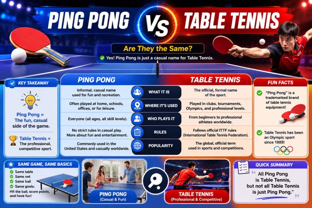 difference between ping pong and table tennis