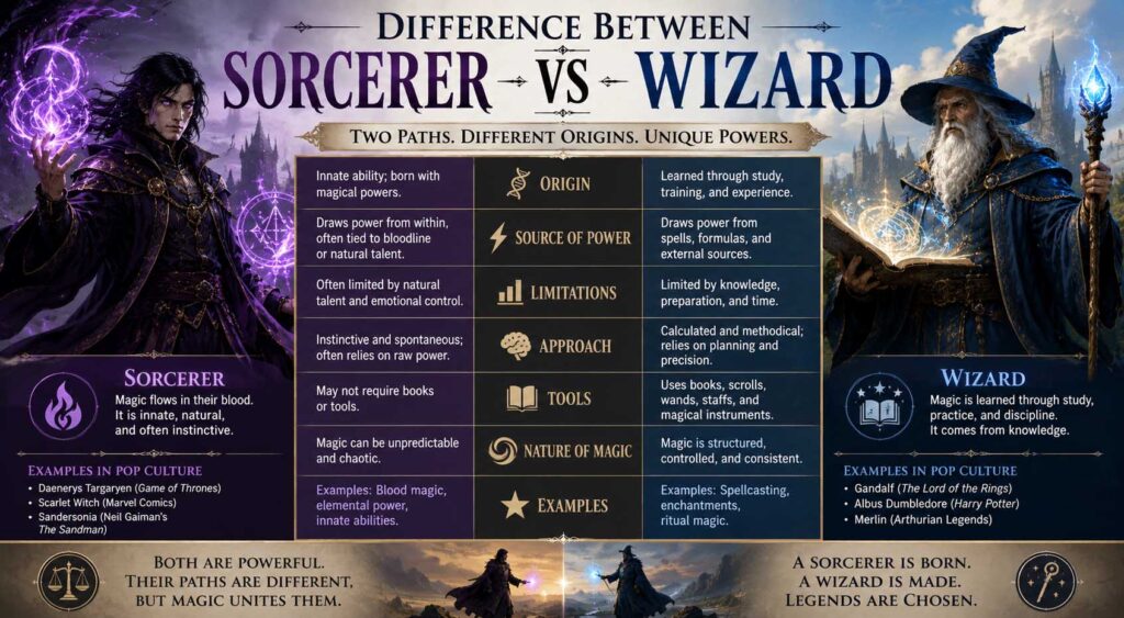 difference between sorcerer and wizard